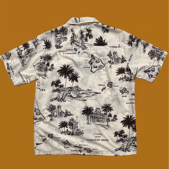 Vintage Hawaiian Shirt / Aloha Shirt ~ Illustrated Map of Hawaiian Islands LARGE - Picture 2 of 6